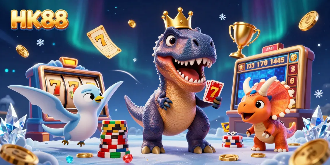 Play exciting games at HK88 with fun characters and vibrant casino elements in an illustrated scene.
